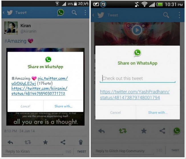 Twitter Tests WhatsApp Share button in Android