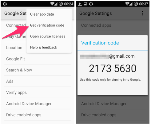 Code verification for Google Accounts