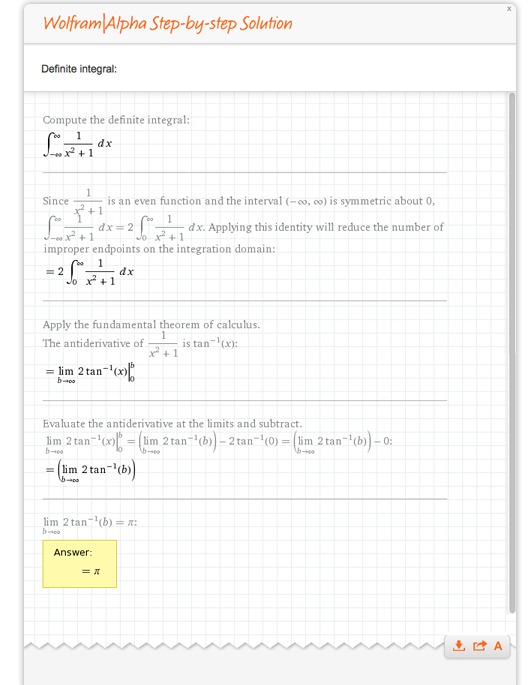 Step by step Solutions for Definite Integrals in Wolfram Alpha