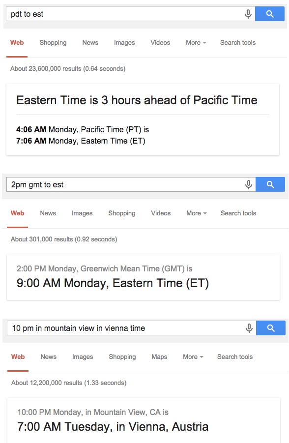 Time Zone Converter in Google Search