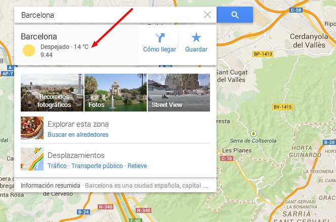 hora local y tiempo en Google Maps